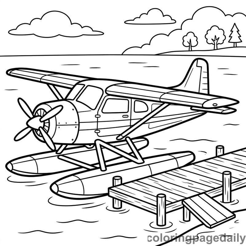 Seaplane On Water - Daily printable coloring page in Vehicle category