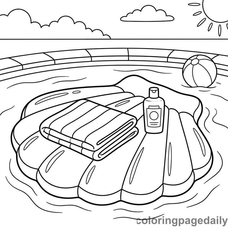 Seashell Pool Float Relaxation - Daily printable coloring page in Summer Vacation category