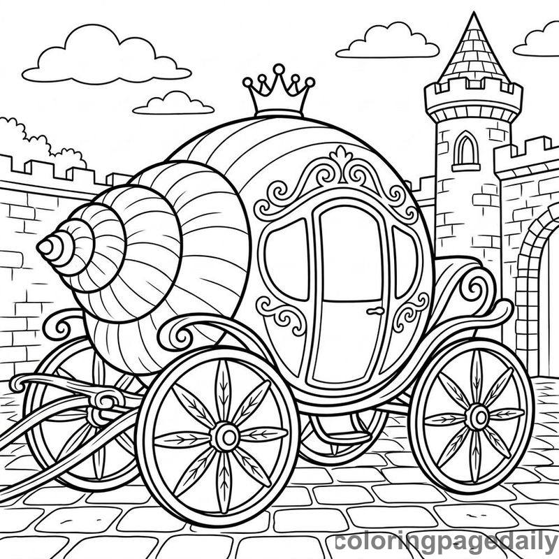 Seashell Royal Carriage - Daily printable coloring page in Fairy Tales category