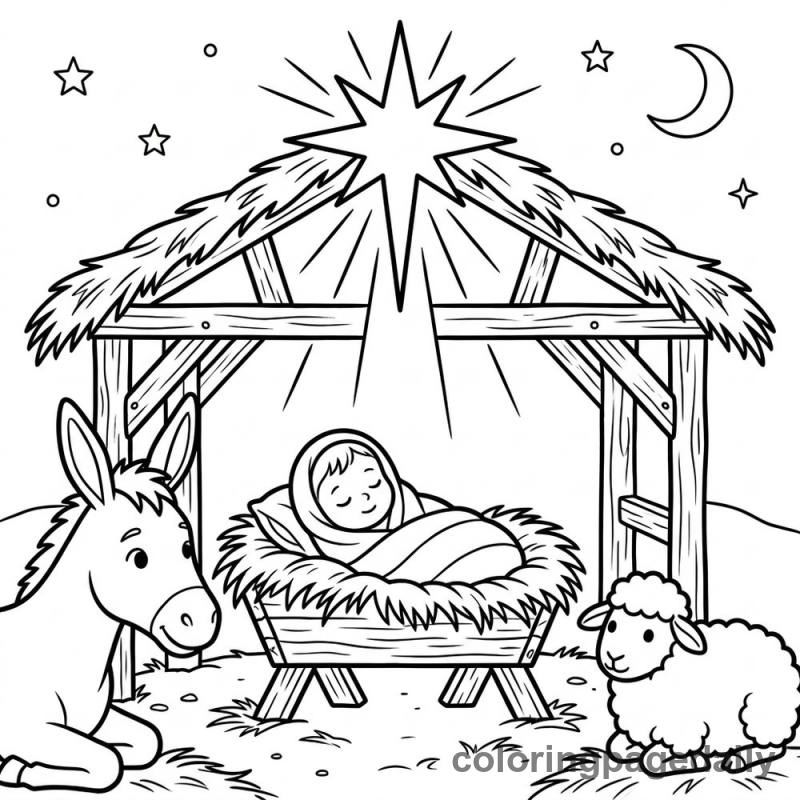 Simple Nativity Scene - Daily printable coloring page in Christmas category
