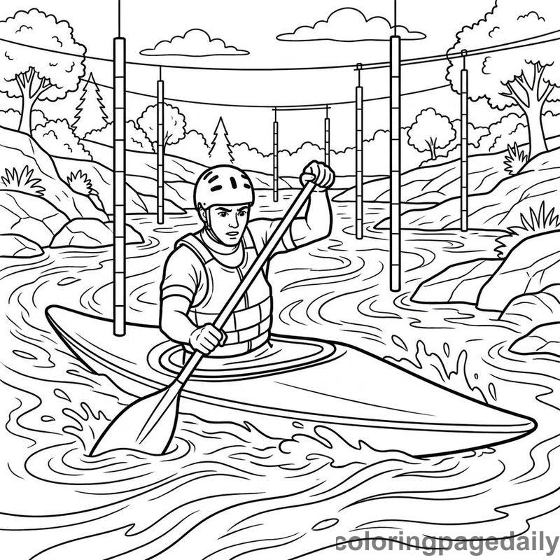 Slalom Canoe River Racing - Daily printable coloring page in Sports category