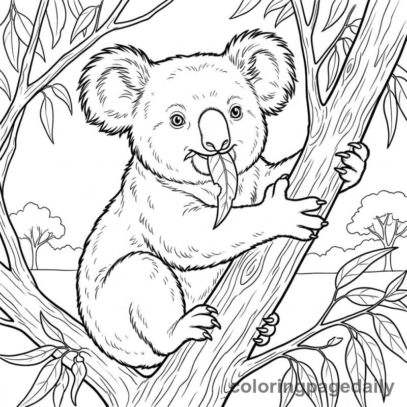 Koala's Leafy Snack - Daily printable coloring page in Animals category