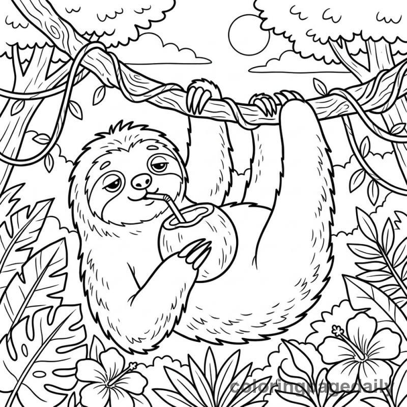 Sammy the Sloth’s Tropical Treat - story illustration coloring page