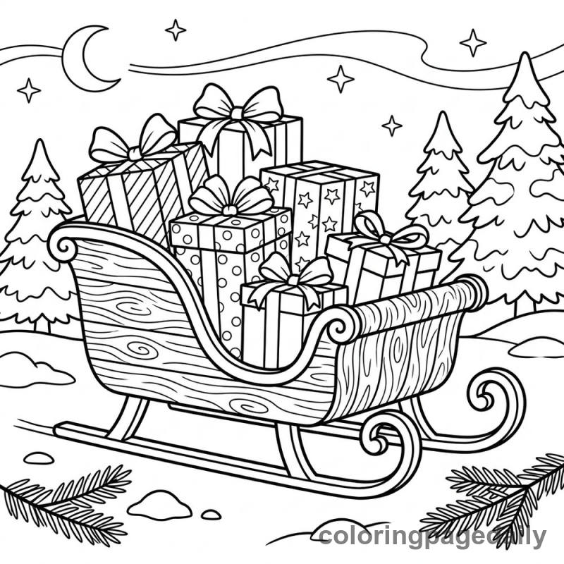 Sleigh Full of Presents - Daily printable coloring page in Christmas category