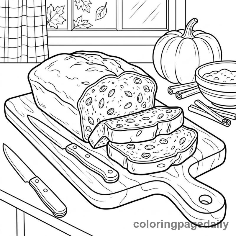 Sliced Pumpkin Bread - Daily printable coloring page in Thanksgiving category