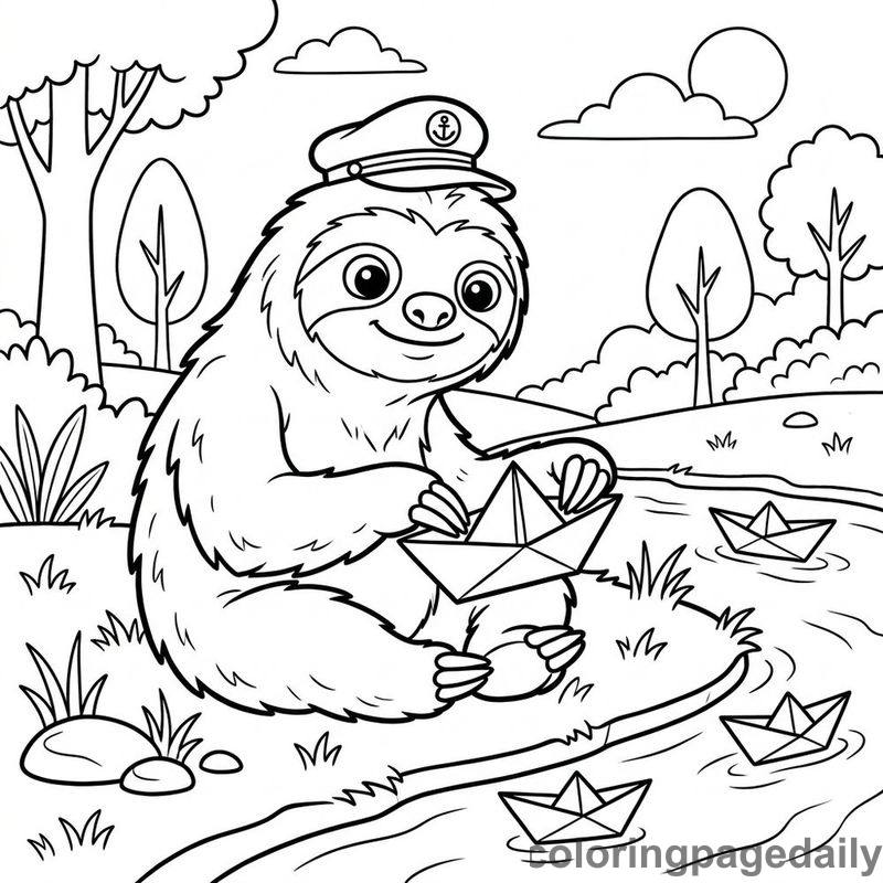 Sloth Folding Paper Boat - Daily printable coloring page in Animals category