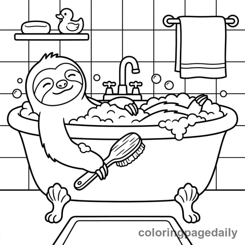 Sloth Taking a Bath - Daily printable coloring page in Animals category