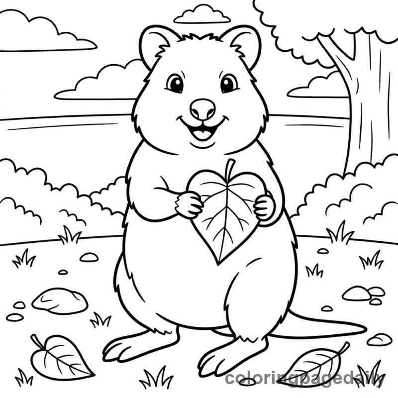 Quokka's Leafy Love - Daily printable coloring page in Animals category