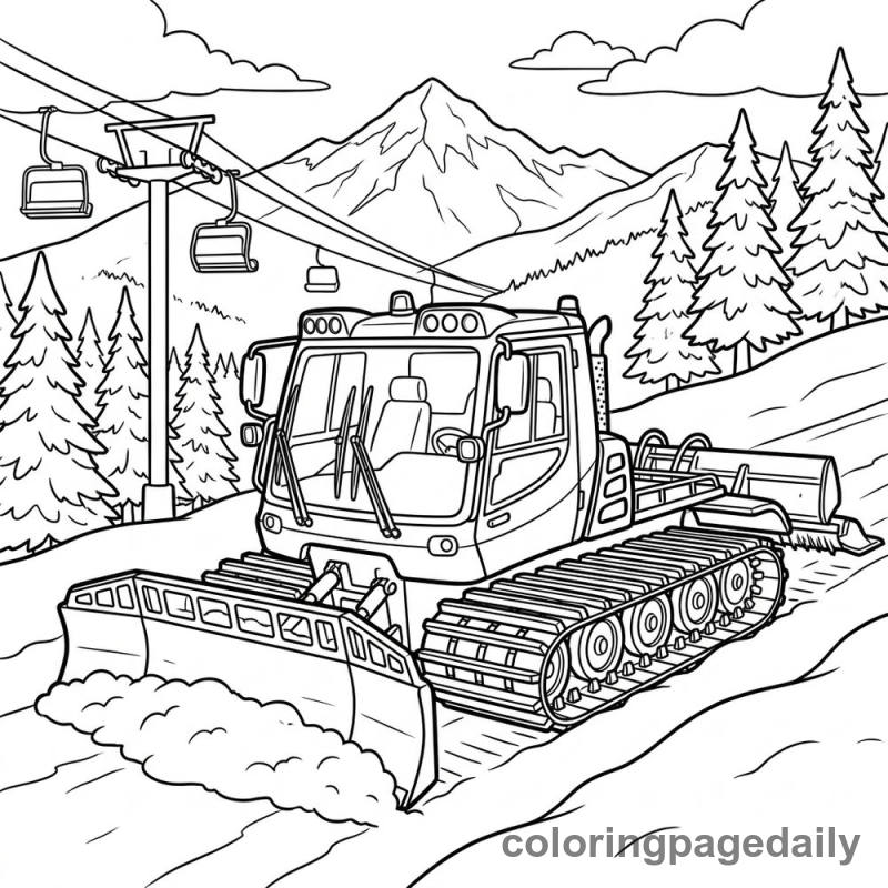 Snow Groomer Working - Daily printable coloring page in Vehicle category