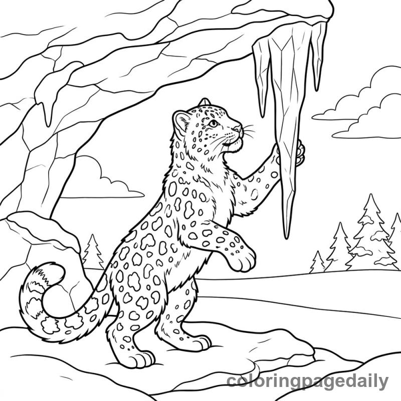 Snow Leopard Playing - Daily printable coloring page in Winter and Snow Season category