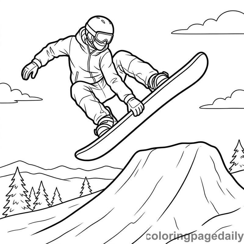 Snowboarder Catching Big Air - Daily printable coloring page in Sports category