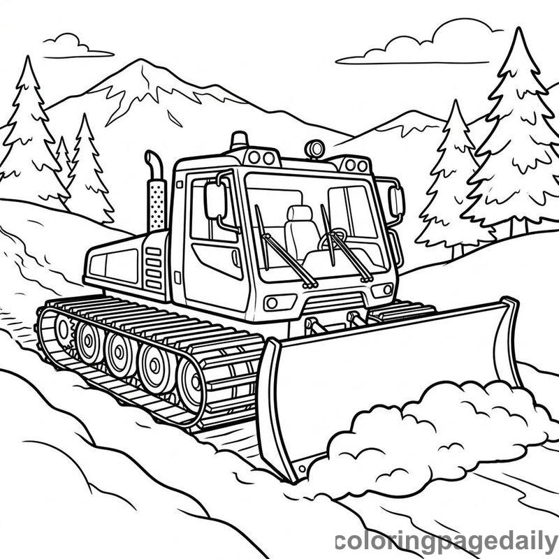 Snowcat Grooming The Mountain - Daily printable coloring page in Vehicle category
