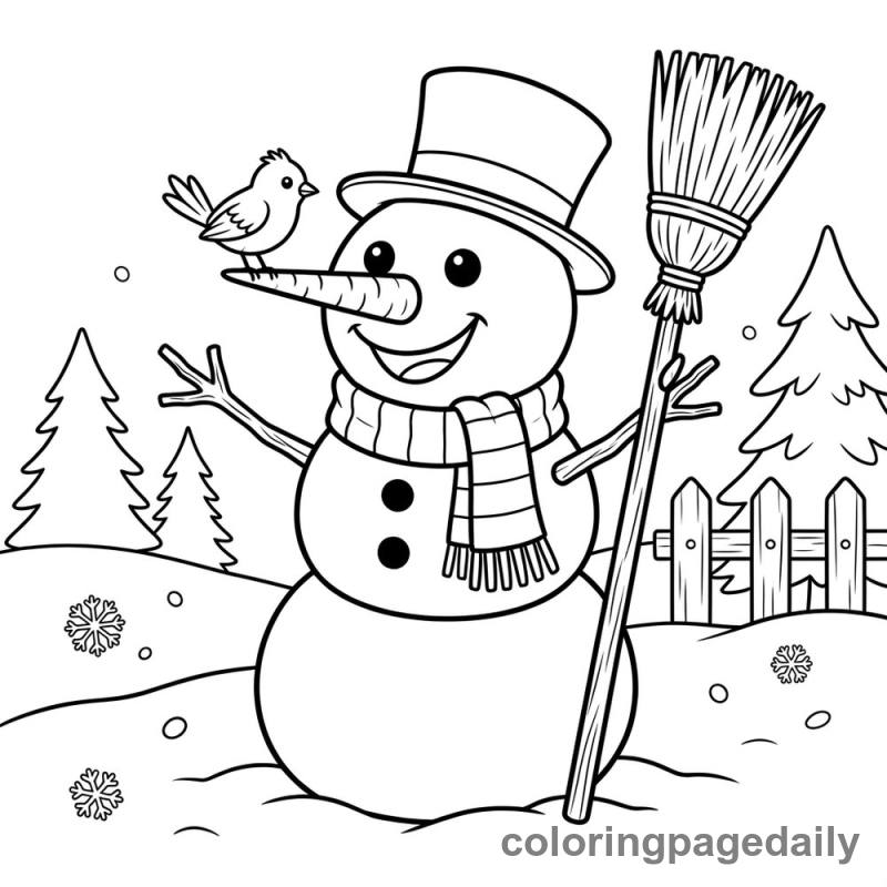 Snowman Holding Broom - Daily printable coloring page in Christmas category
