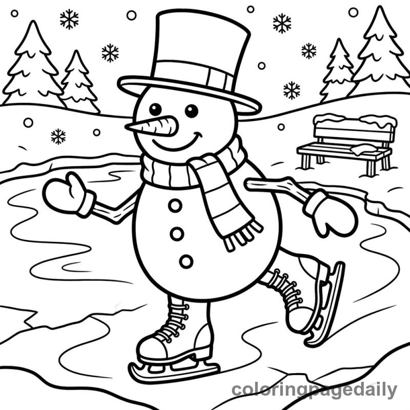 Snowman Ice Skating - Daily printable coloring page in Christmas category