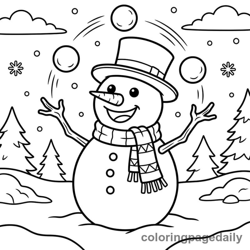 Snowman Juggling Snowballs - Daily printable coloring page in Christmas category