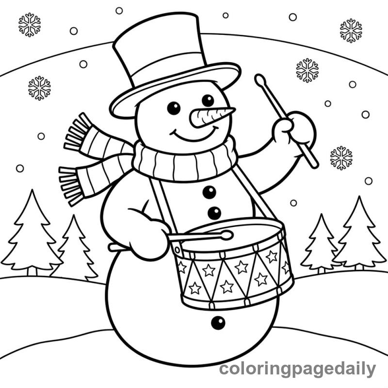 Snowman Playing a Drum - Daily printable coloring page in Christmas category
