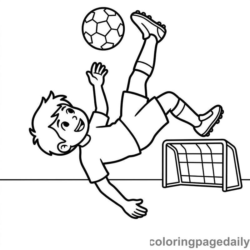 Soccer Player Bicycle Kick - Daily printable coloring page in Sports category
