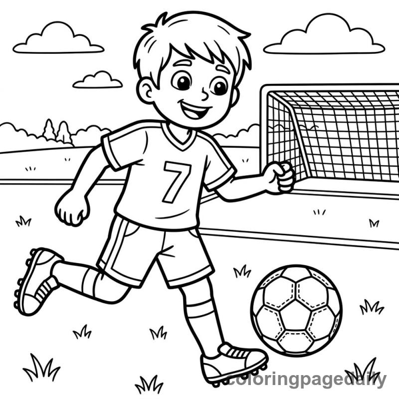 Soccer Player Dribbling - Daily printable coloring page in Sports category
