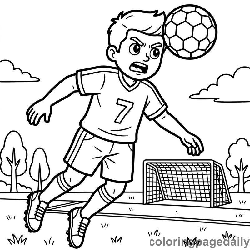 Soccer Player Header Jump - Daily printable coloring page in Sports category