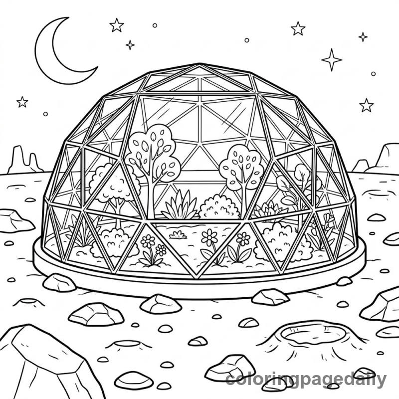Space Bio-Dome Habitat - Daily printable coloring page in Space category