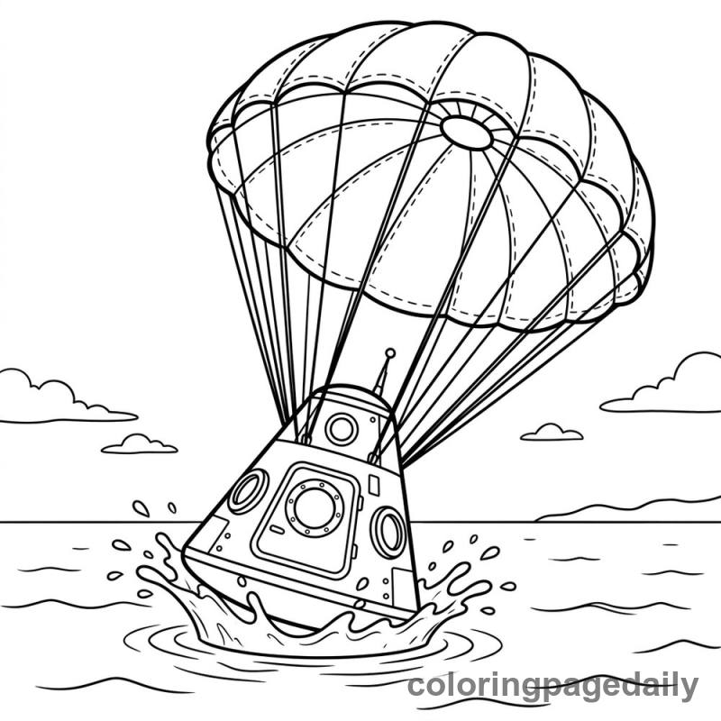Space Capsule's Safe Splashdown - Daily printable coloring page in Space category