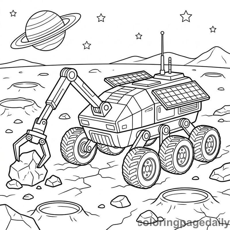 Space Rover Collecting Rocks - Daily printable coloring page in Space category