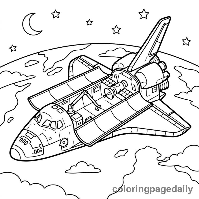 Space Shuttle in Orbit - Daily printable coloring page in Space category