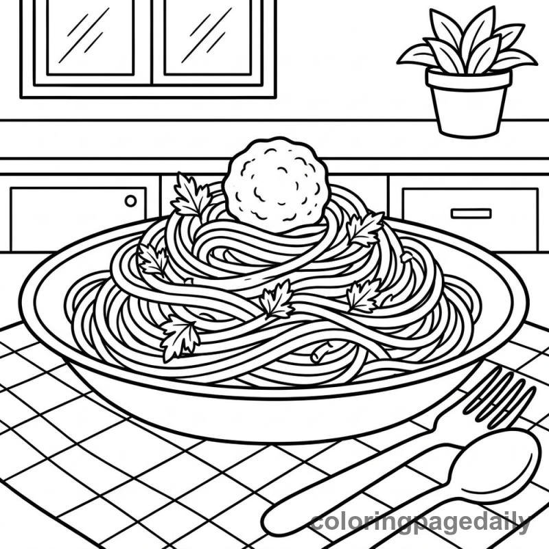 Spaghetti Mountain - Daily printable coloring page in Food category