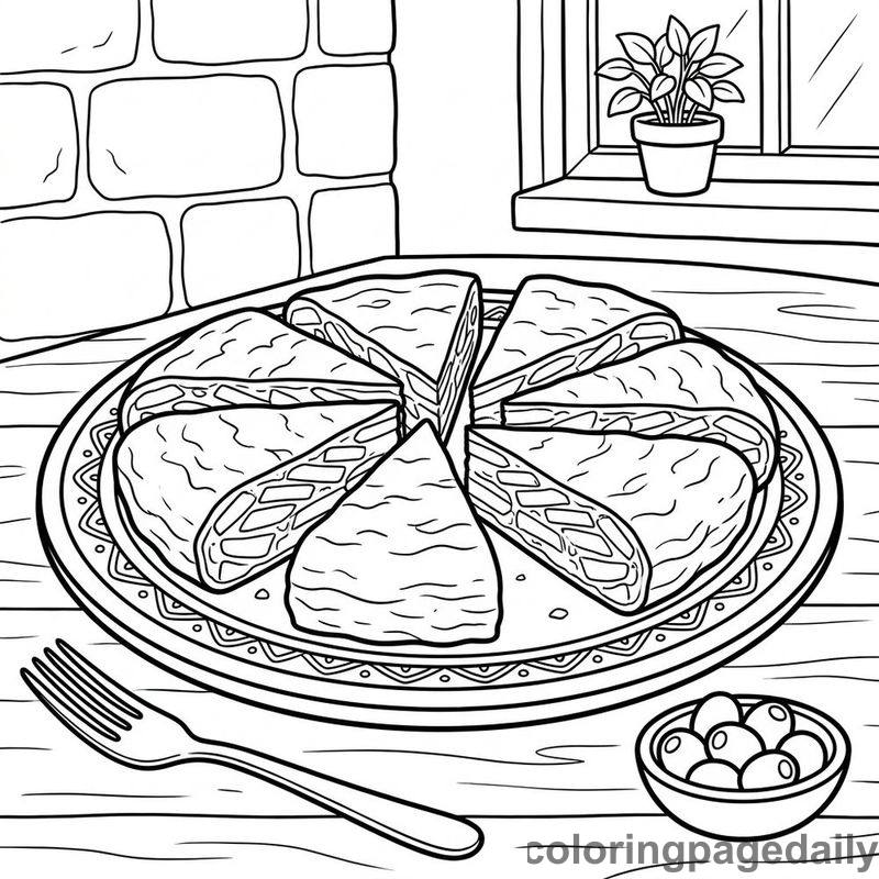 Spanish Tortilla Omelette Wedges - Daily printable coloring page in Food category