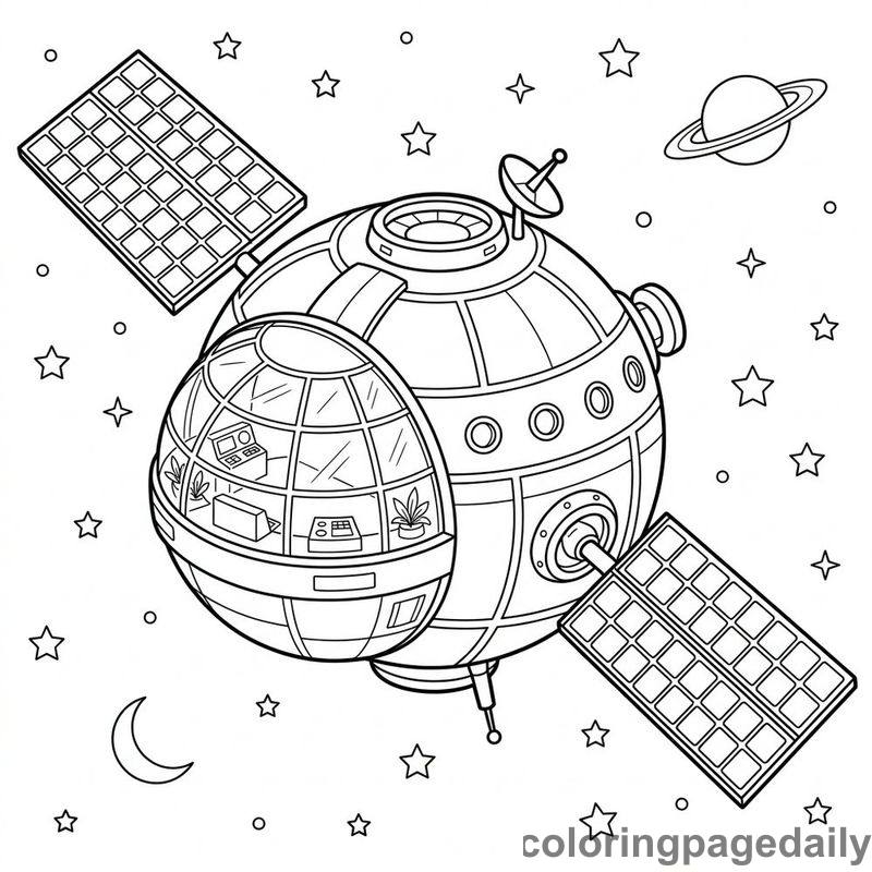 Spherical Space Habitat Station - Daily printable coloring page in Space category