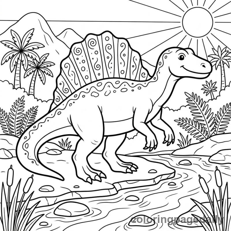 Spinosaurus's Decorated Sail - Daily printable coloring page in Dinosaur category