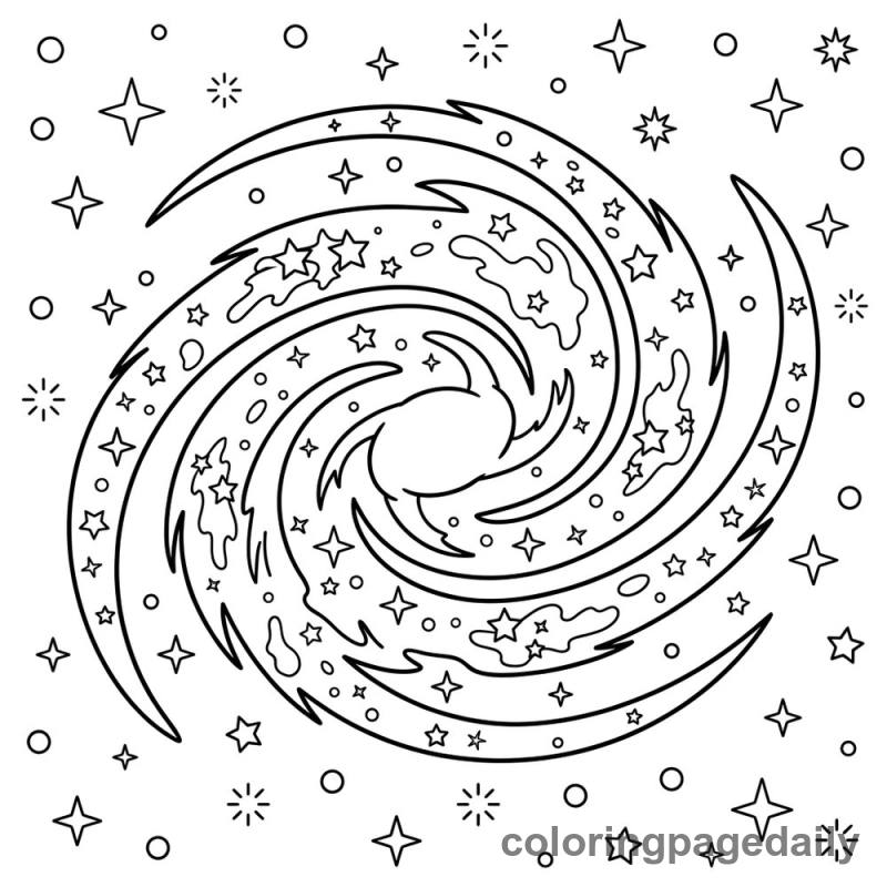 Spiral Galaxy in Space - Daily printable coloring page in Space category