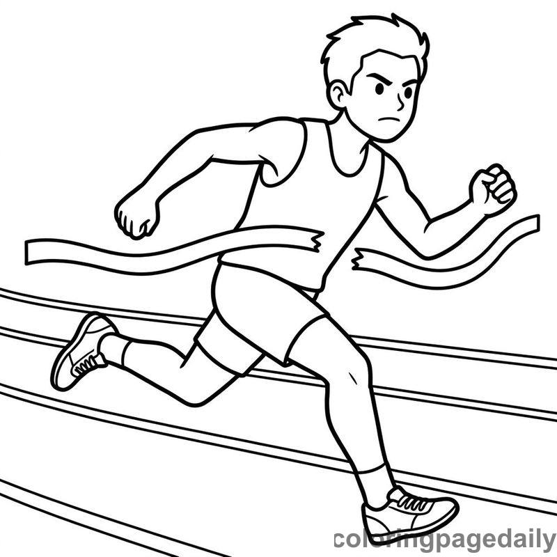 Sprinter Breaking Finishing Tape - Daily printable coloring page in Sports category