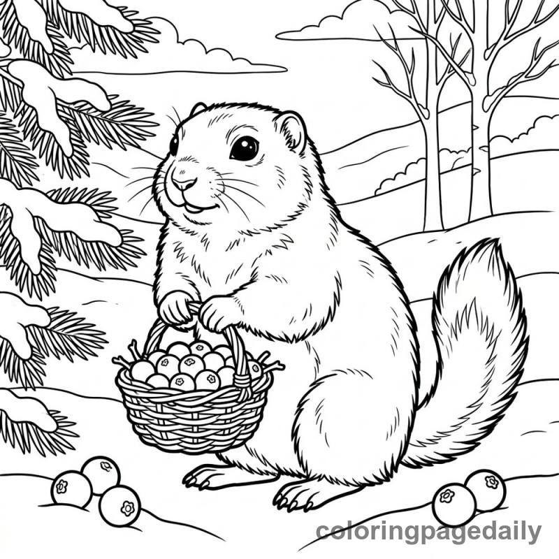 Squirrel Gathering Frozen Berries - Daily printable coloring page in Winter and Snow Season category