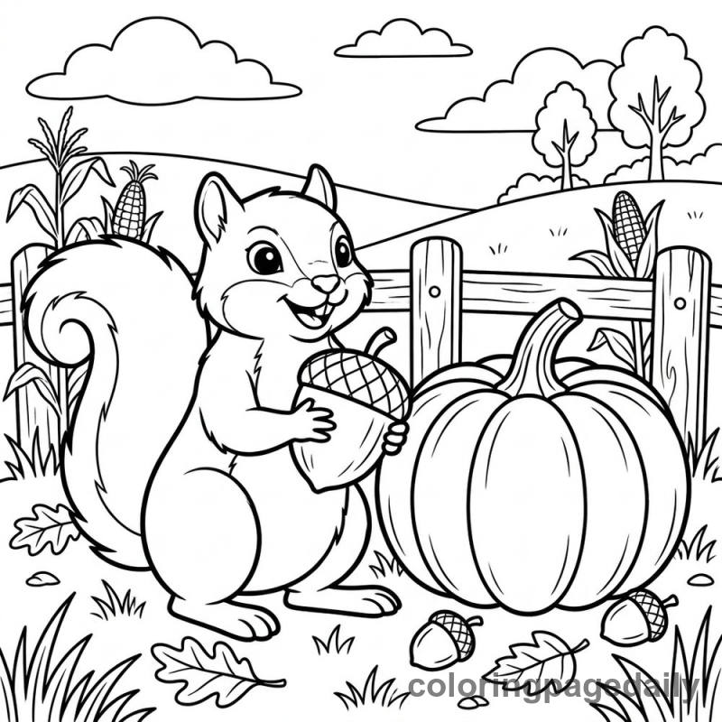 Squirrel Harvest Gathering - Daily printable coloring page in Thanksgiving category