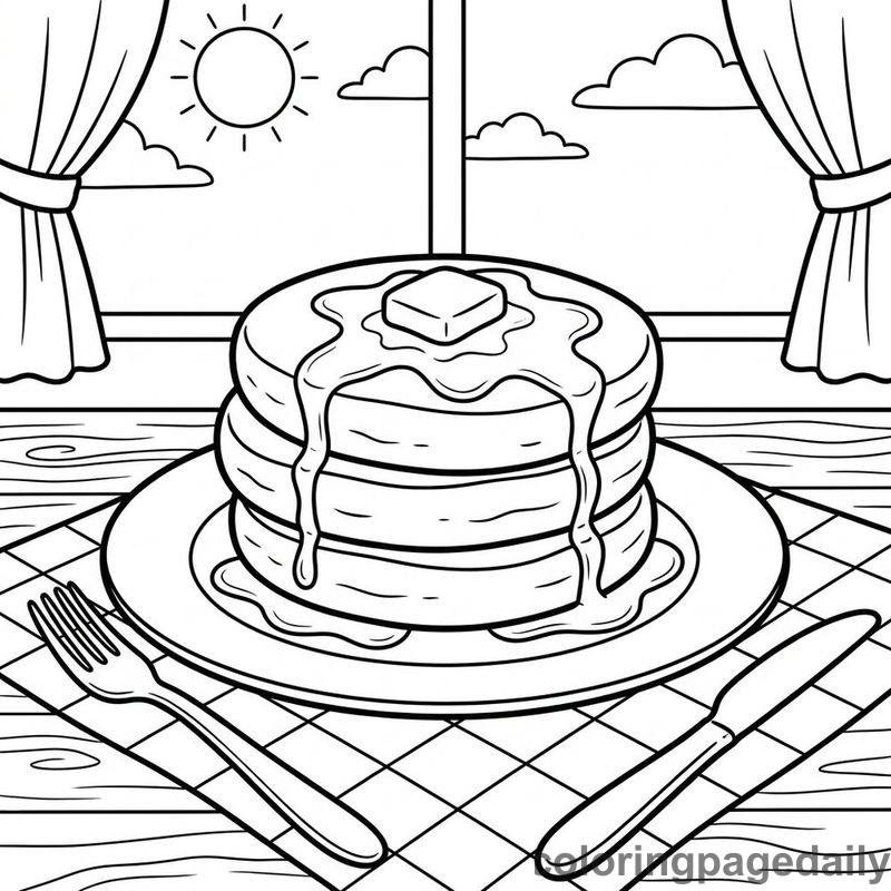 Stack Of Fluffy Pancakes - Daily printable coloring page in Food category