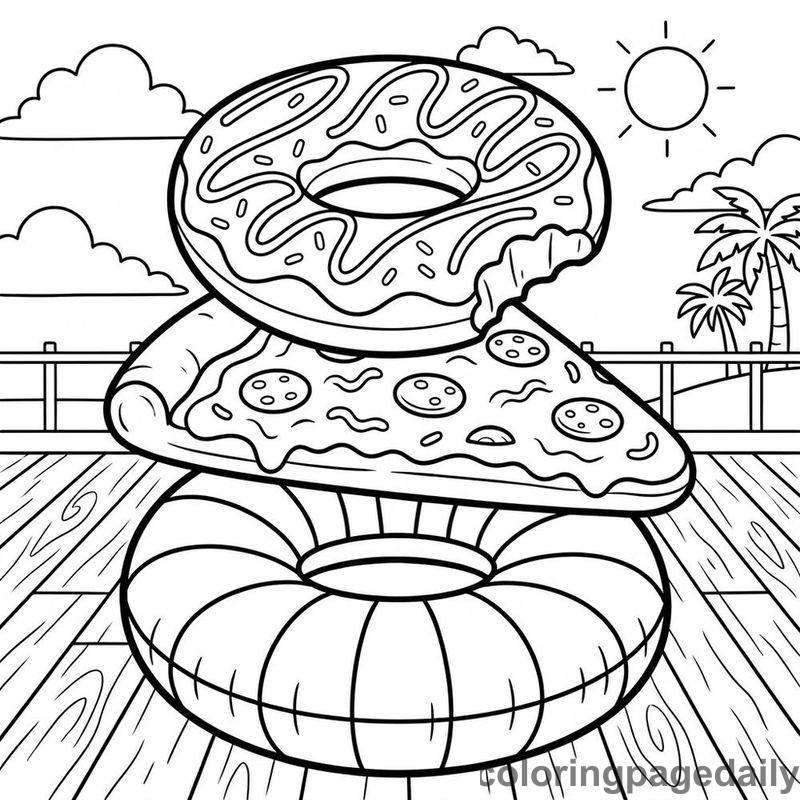 Stacked Summer Pool Floats - Daily printable coloring page in Summer Vacation category
