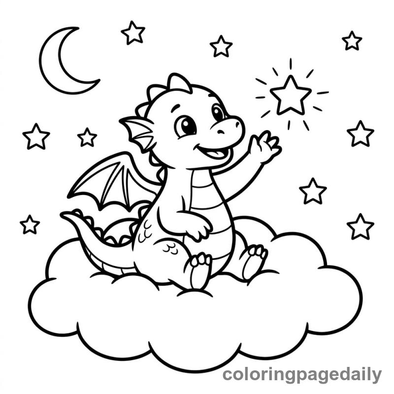 Star Catcher Dragon - Daily printable coloring page in Mythical Creature category