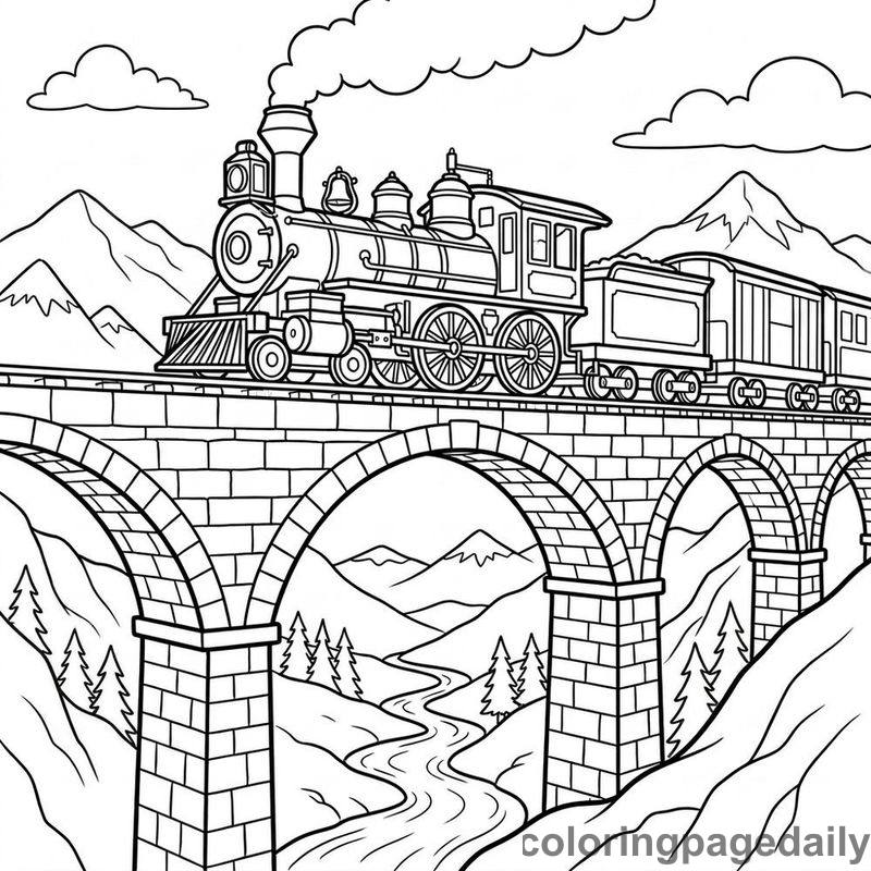 Sam’s Spectacular Steam Engine Adventure - story illustration coloring page