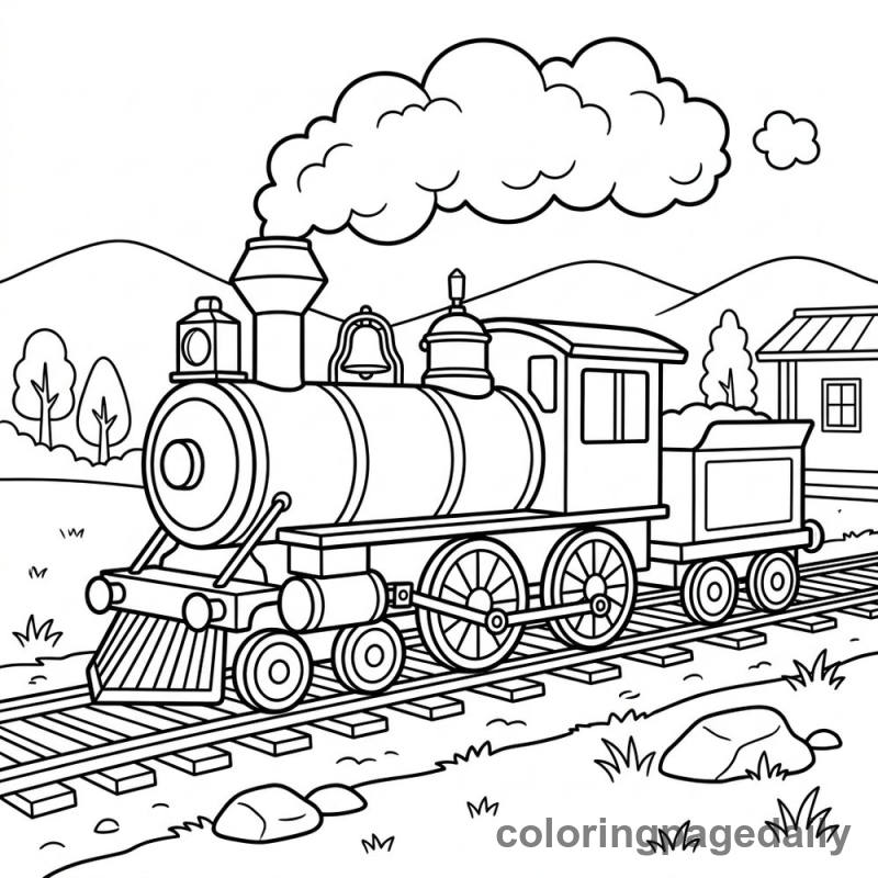 Steam Locomotive Train - Daily printable coloring page in Vehicle category