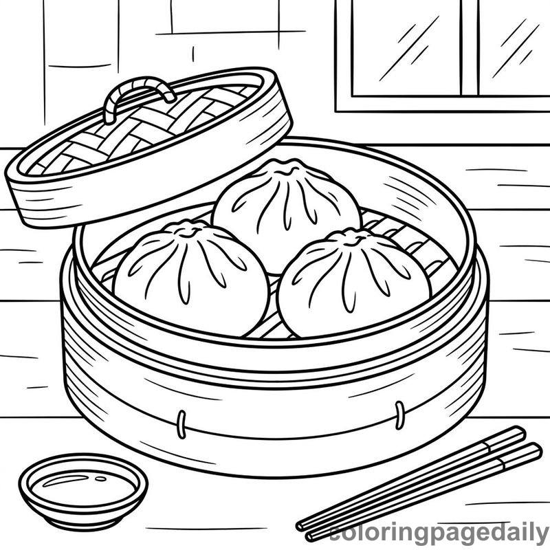 Steamed Baozi Buns - Daily printable coloring page in Food category