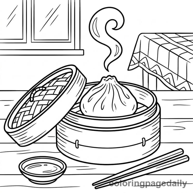 Steaming Hot Soup Dumpling - Daily printable coloring page in Food category