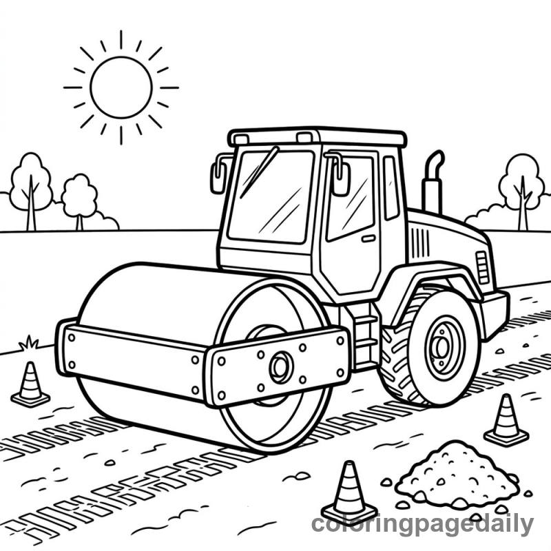 Steamroller At Work - Daily printable coloring page in Vehicle category