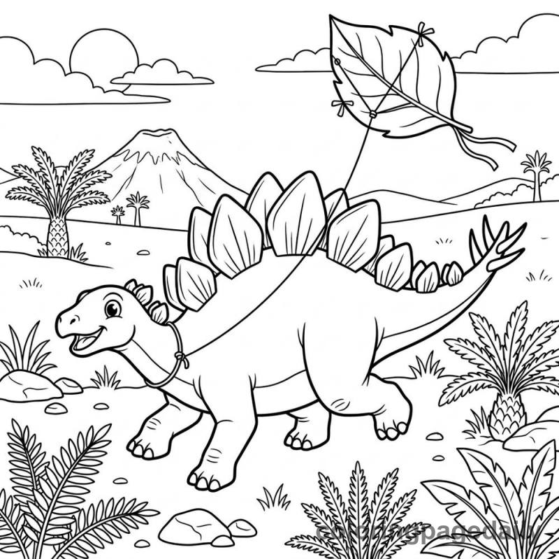 Stegosaurus Flying Leaf Kite - Daily printable coloring page in Dinosaur category