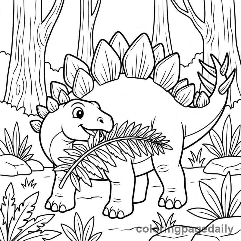 Stegosaurus Lunch Time - Daily printable coloring page in Dinosaur category