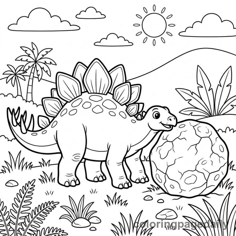 Stegosaurus Playing Ball - Daily printable coloring page in Dinosaur category