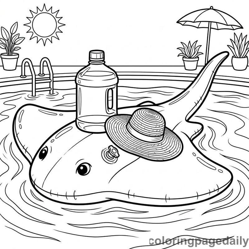 Stingray Float In Pool - Daily printable coloring page in Summer Vacation category