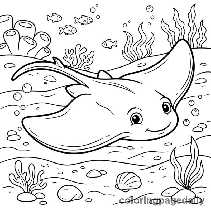 Stingray Gliding Ocean - Daily printable coloring page in Ocean and Underwater Life category