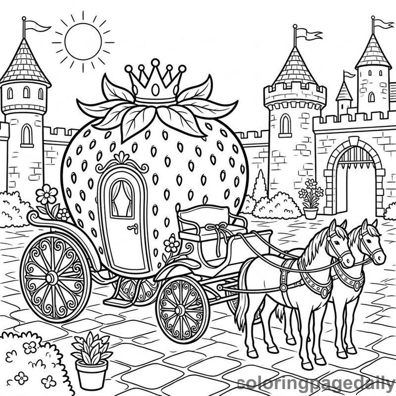 Strawberry Royal Carriage - Daily printable coloring page in Fairy Tales category