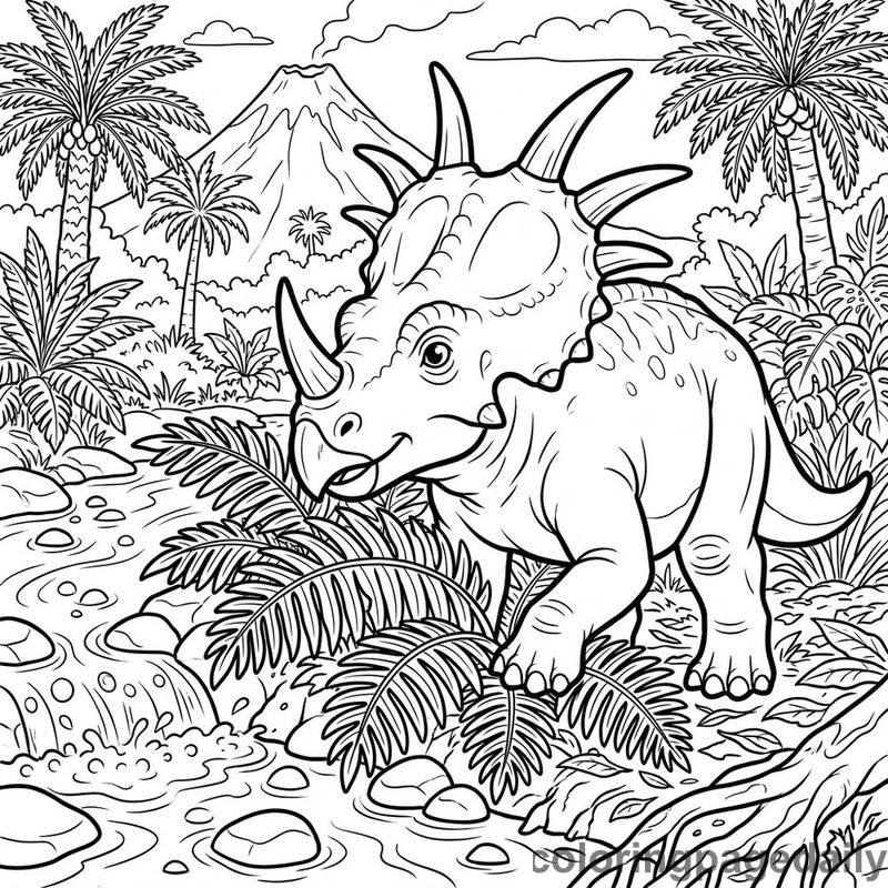 Styracosaurus Finding Jungle Stream - Daily printable coloring page in Dinosaur category